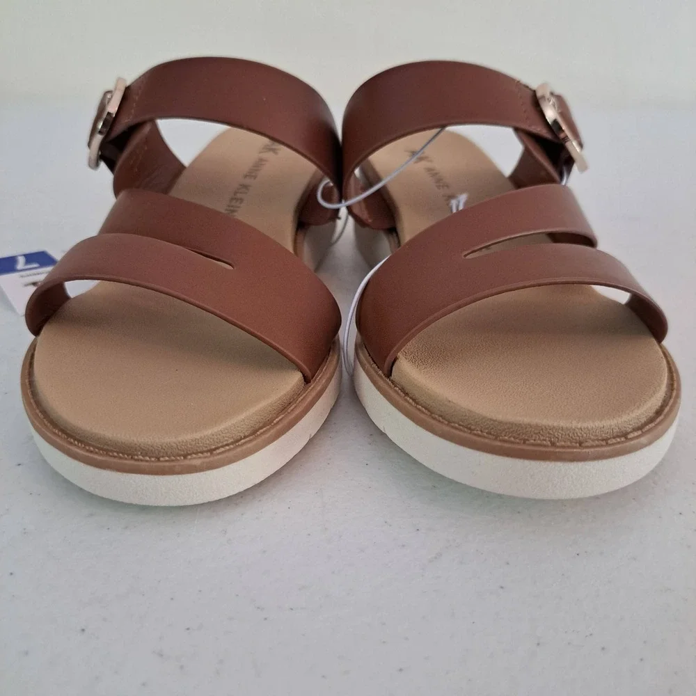 Anne Klein‎ AKLALASA Wedge Sandal Womens 7 Cognac New iFlex Platform 1242-629